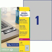Avery Zweckform 20 étiquettes ultra-résistantes métallisées Laser, format 210 x 297 mm (20 feuilles A4 / cdt) - argenté L6013-20