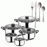 BERGNER - Batterie de Cuisine 8 pièces 16/18/20/24/28cm en Acier Inoxydable Compatible Induction avec Set de 16 Couverts en Acier Inoxydable - multi-