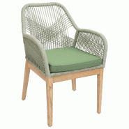 Décoshop26 - Chaise de jardin moderne résistant aux intempériese en bois d'acacia dossier arrondi en corde tressée vert coussin 04_0009625 - Bois