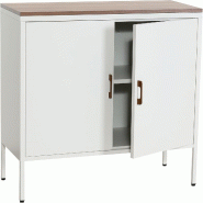 Décoshop26 - Commode meuble de rangement bureau buffet 2 portes métal 90x90x40cm mélaminé blanc plateau MDF 2 compartiments avec MED04084 - blanc