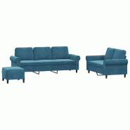 Ensemble de canapés 3 pcs avec coussins Bleu Velours Modèle Belvionis - 8721012072367