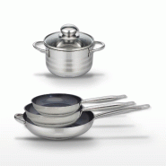 Lot de 3 Poêles 24/28/32 cm Elo Profi Therm Platinum et Faitout 12 cm - gris inox 3176239970623