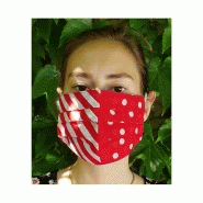 Masque en coton imprimé rayures pois doublé coton - rouge