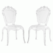 RATTATAN Lot de 2 chaises en polycarbonate, design baroque, résistantes et empilables pour cuisine, restaurants, hôtels – Maya/Transparent/47Lx56P