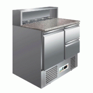 Romux® Table à pizza réfrigérée  1 porte et 2 tiroirs 90 x 70 cm 220 litres pour les plats statique | Préparation Pizzas et Salades - 8436604196894