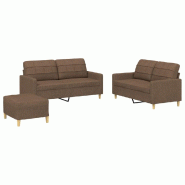 VidaXL Ensemble de canapés 3 pcs avec coussins Marron Tissu Modèle Atlas Office Concept - 3201285