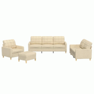 VidaXL Ensemble de canapés 4 pcs avec coussins Crème Tissu Modèle Atlas Edge Plus - 3201252