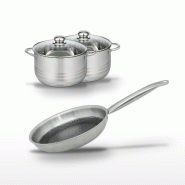 Batterie de cuisine avec 1 poêle de cuisson 24 cm et 2 faitouts 20/24 cm en acier inoxydable sans PFAS Elo Collection Relief Solution Brillant - gris_0