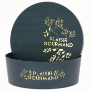 Boite ronde empilable carton Plaisir Gourmand Ø26 x 9 cm bleu marine or