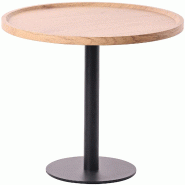 Décoshop26 - Table d'appoint moderne plateau rond en bois clair Ø60cm design avec pied central en métal noir 10_0009147 - noir métal 3000267038096