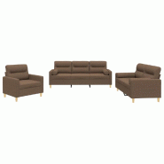 Ensemble de canapés 3 pcs avec coussins marron tissu Modèle Cristal Plus - 8721012065222