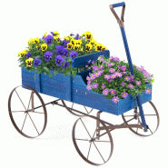 Helloshop26 - Brouette décorative 62 x 34 x 60 cm 2 compartiments mobilité facile style rustique en bois de sapin bleu 20_0020140 - bleu métal 3000