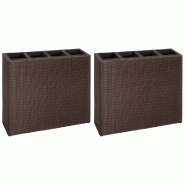 Helloshop26 - Lot de 2 jardinières lit surélevé plantes fleurs jardin et 4 pots résine tressée marron 02_0001361 - 3000077321531