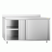 Meuble bas inox 1800x600 mm adossé PREMIUM - GOLDINOX - gris inox 3701770812639