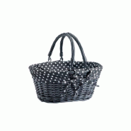 Panier noir ovale à anses amovibles - tissu noir à pois blanc - 35x29x30cm