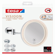 Tesa VISIOON Miroir Maquillage LED - Miroir à Éclairage Variable sans Fil - Contrôle Tactile, Batterie Intégrée, Grossissement 5x, Bras Articulé