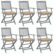 VidaXL Chaises Pliables D Extérieur Lot De 6 Et Coussins Bois D Acacia - beige Bois massif 3065425 VidaXL Chaises Pliables D Extérieur Lot De 6 Et Coussins Bois D Acacia - beige Bois massif 3065425