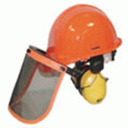 Casque forestier modèle « Export » avec crémaillère, oreillettes anti-bruit et visière grillagée