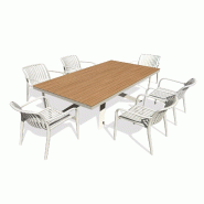 DCB GARDEN Ensemble repas de jardin 6 places en aluminium de coloris grège avec plateau en polywood effet bois (180X100 cm) - LAMU - 3700286491628