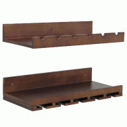 Décoshop26 - Lot de 2 étagères murales support bouteilles et verres 61 x 28 cm pratique et décoratif cuisine salon en bois marron 04_0009078 - ver