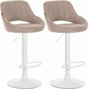 Décoshop26 - Lot de 2 tabourets de bar réglables en tissu taupe dossier ajouré et pied métal blanc 10_0005582 - blanc métal 3000265101730