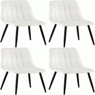 Décoshop26 - Lot de 4 chaises de salle à manger coutures décoratives verticales en tissu velours blanc crème et pieds métal noir 10_0001869 - bei