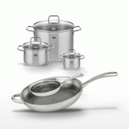 Lot 2 Poêles 24cm & 32cm Elo Relief Evolution et 3 Faitouts Elo Citrin - gris inox 3176239955712