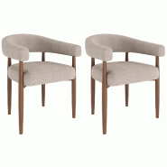 Merax lot de 2 chaises de salle à manger 60 x 59 x 75 cm, structure en métal aspect bois, revêtement et accoudoirs en chenille, aspect noyer et tau