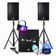 Pack sonorisation DJ PRESTATIONS BM SONIC 2700W- Enceintes DJ 15" +Caisson 18" + Pieds - USB/BLUETOOTH - Pack 3 Jeux de lumières - 3666638034717