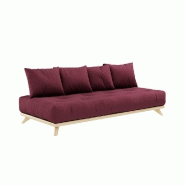 CANAPÉ CONVERTIBLE FUTON SENZA PIN NATUREL COLORIS BORDEAUX COUCHAGE 90 CM.