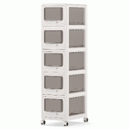 COSTWAY Meuble étroit 5 tiroirs avec roulettes, chariot de rangement 30 cm, chariot salle de bain, blanc - blanc plastique VH36408IT-7