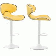 Décoshop26 - Lot de 2 tabourets de bar design contemporain pieds en métal blanc mat assise en synthétique jaune 10_0000349 - jaune 3000847369602 Décoshop26 - Lot de 2 tabourets de bar design contemporain pieds en métal blanc mat assise en synthétique jaune 10_0000349 - jaune 3000847369602