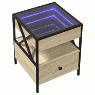 Décoshop26 - Table de chevet avec tiroir design moderne avec LED 40 x 40 x 51 cm bois d'ingénierie couleur chêne verre et métal DEC037561 - métal