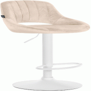 Décoshop26 - Tabouret de bar x1 réglable en hauteur en velours crème dossier ajouré et pied métal blanc 10_0005731 - beige métal 3000265184894
