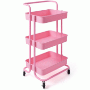 Helloshop26 - Chariot de service à roulettes 42 x 35 x 87 cm capacité de 60 kg design compact en métal rose 20_0011382 - rose métal 3000226702044 Helloshop26 - Chariot de service à roulettes 42 x 35 x 87 cm capacité de 60 kg design compact en métal rose 20_0011382 - rose métal 3000226702044