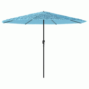 Helloshop26 - Parasol de jardin avec mât en acier protection soleil pluie 388 x 388 x 248 cm style moderne en polyester bleu 02_0056409 - bleu acier