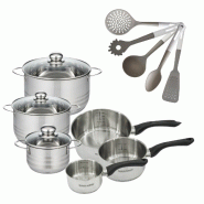 Lot 3 Faitouts 16/20/24 cm & 3 Casseroles 12/16/20 cm Fackelmann Geneva avec 5 Ustensiles - 3176239922028 Lot 3 Faitouts 16/20/24 cm & 3 Casseroles 12/16/20 cm Fackelmann Geneva avec 5 Ustensiles - 3176239922028