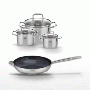Lot Poêle céramique 32cm Elo Profi Therm Platinum et 3 Faitouts Elo - gris inox 3176239952179