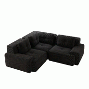 Merax Canapé d'angle modulable 2 places , Cloud Sofa Cord sans cadre, canapé lounge près du sol, avec accoudoirs larges, noir - noir multi-matéria