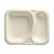 Papstar 100 barquettes scellables en canne à sucre 2 compartiments 825 ml 4,2 cm x 18,5 cm x 23,5 cm blanc - blanc Matériau naturel 88401