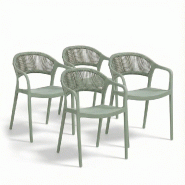 RATTATAN Lot de 4 chaises en polypropylène avec tissage en corde, élégantes, résistantes, empilables, pour jardin, balcon, bar, restaurants-JOLAND