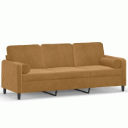 SOGO Canapé 3 places avec oreillers décoratifs marron 180 cm velours Modèle Vega Nova - 8721012058651