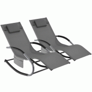 Tectake Chaise longue TAYA ergonomique avec fonction de balancement - gris, Lot de 2 - 406283 - gris acier 406283