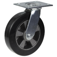 Roulette pivotante de 200 mm en caoutchouc élastique noir sur roue centrale en aluminium Roulette pivotante de 200 mm en caoutchouc élastique noir sur roue centrale en aluminium