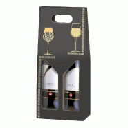 Boîte 2 bouteilles Elegance 18x9x40cm - par 10 - carton pelliculé - noir et or