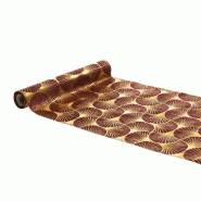 Chemin de table velours bordeaux ginkgo or métal 28cm x3m
