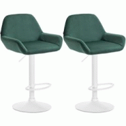 CLP Ensemble de 2 tabourets de bar Braga en velours Vert foncé/Métal blanc mat - vert textile 323665 CLP Ensemble de 2 tabourets de bar Braga en velours Vert foncé/Métal blanc mat - vert textile 323665