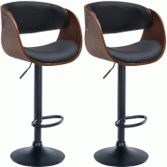 Décoshop26 - Lot de 2 tabourets de bar pivotant style rétro moderne assise en bois courbé couleur noyer et PVC noir cadre métal 10_0006233 - noir