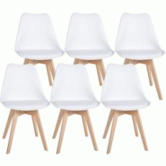 Décoshop26 - Lot de 6 chaises de salle à manger cuisine en plastique et PVC blanc châssis en bois 10_0003220 - blanc 3000251462043 Décoshop26 - Lot de 6 chaises de salle à manger cuisine en plastique et PVC blanc châssis en bois 10_0003220 - blanc 3000251462043