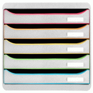 Exacompta - Réf. 308913D - BIG-BOX PLUS HORIZON - Caisson 5 tiroirs - Dimensions extérieures : P 27 x l 35,5 x H 27,1 cm - Blanc/arlequin/blanc - mu